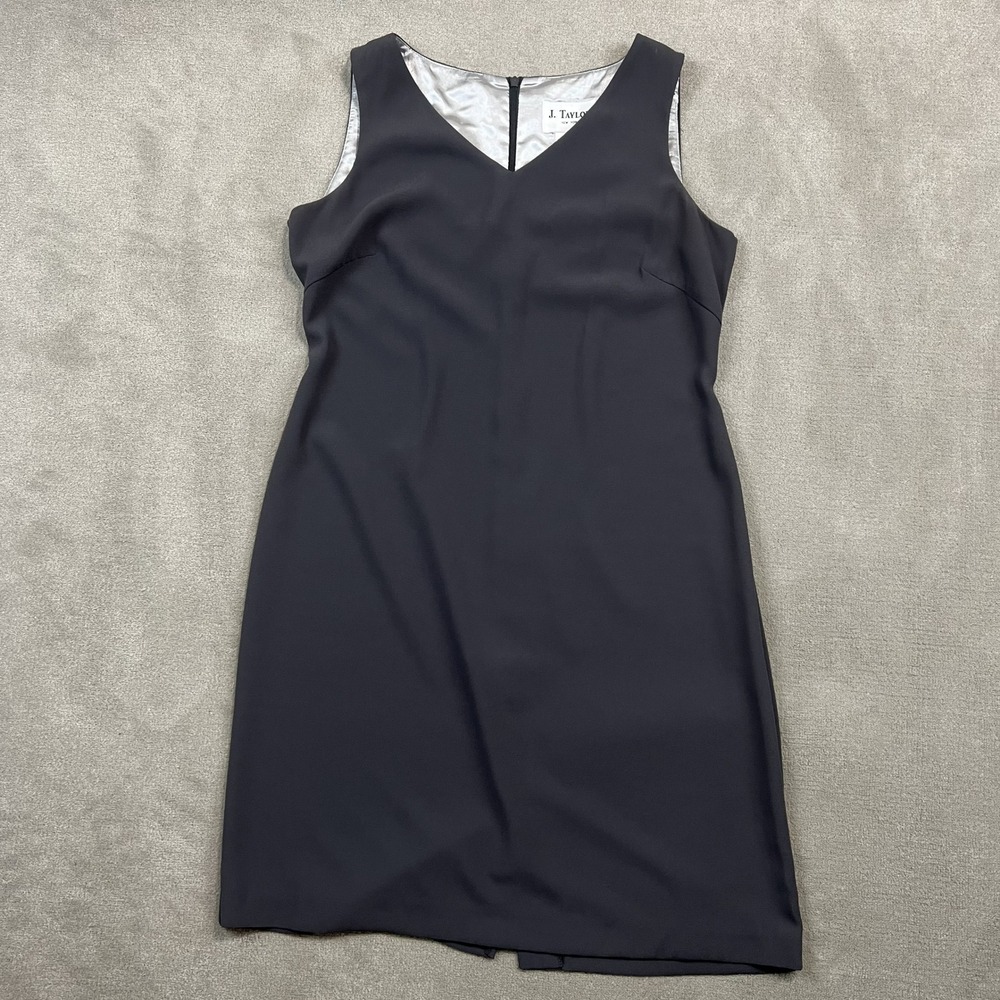 J. Taylor New York Sleeveless Sheath Dress Womens 12 Gray V-Neck Lined Crepe